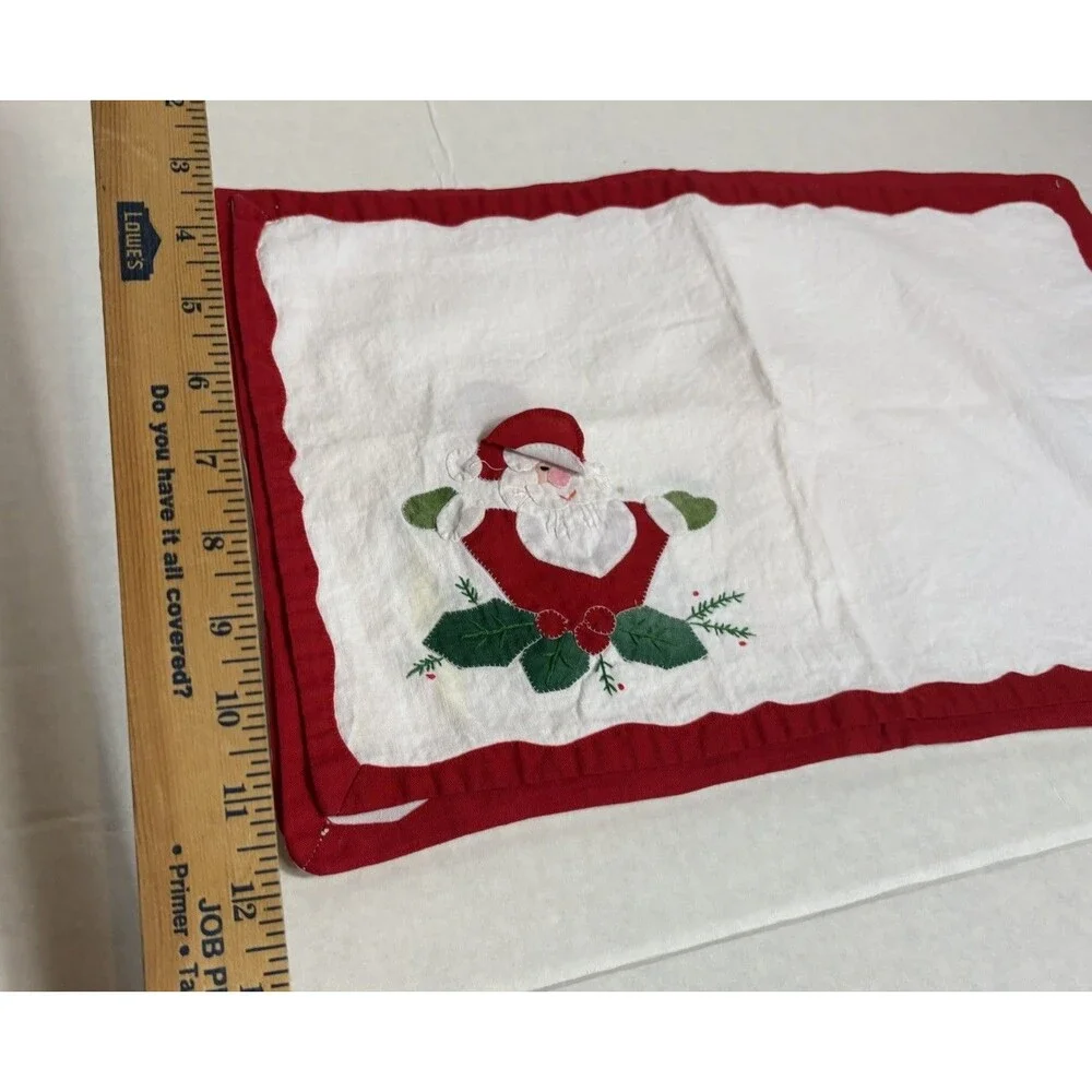 Set of 4 Handmade Christmas Santa Applique Placemats Vintage Holiday Decor